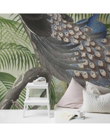 Papier peint panoramique paon bleu vert 280x200cm