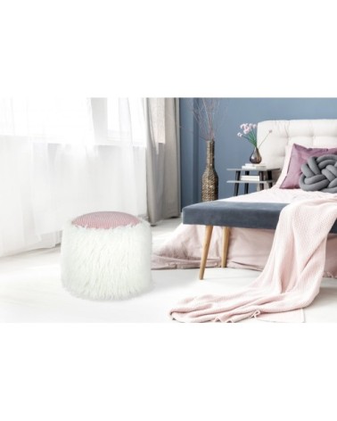 Pouf fourrure blanc et rose h38cm