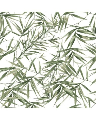 Papier peint intissé feuilles de bambou vert blanc 1005x52cm