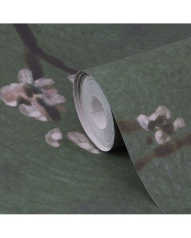 Papier peint panoramique intissé cerisiers Japonais vert 300x280cm