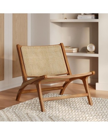 Fauteuil en teck et tressage cannage en rotin