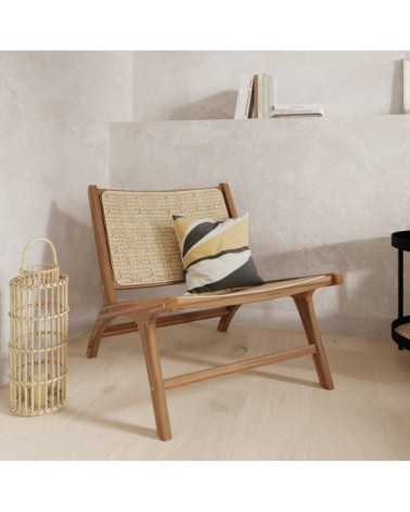 Fauteuil en teck et tressage cannage en rotin