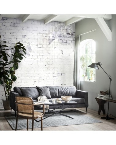 Papier peint panoramique intissé mur briques loft blanc 300x300cm