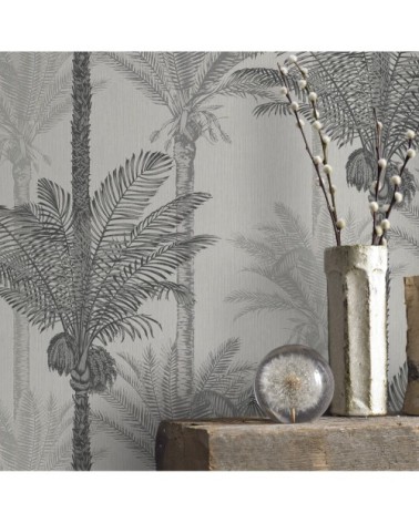 Papier peint intissé palmiers exotiques gris 1005x52cm