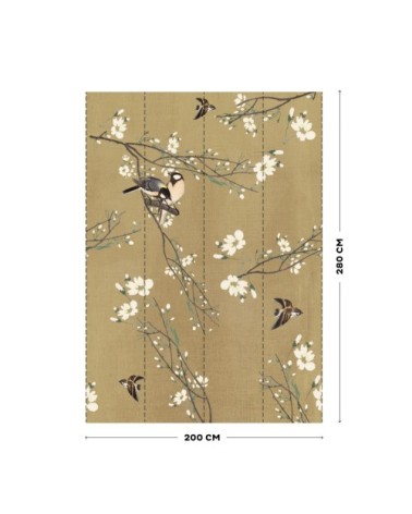 Papier peint panoramique printemps Japonais beige jaune 280x200cm