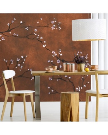 Papier peint panoramique intissé cerisiers Japonais cuivre 300x280cm