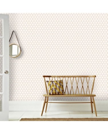 Papier peint intissé hexagone geo blanc cuivre or 1005x52cm