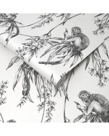Papier peint intissé singe sapajou facétieux gris 1005x52cm