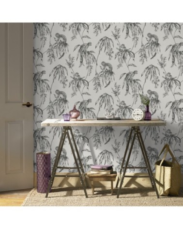 Papier peint intissé singe sapajou facétieux gris 1005x52cm