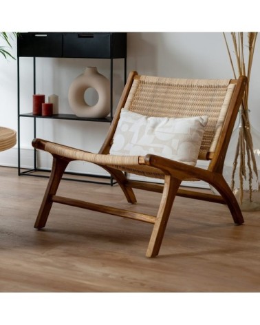Fauteuil en bois de teck et tressage vannerie en rotin