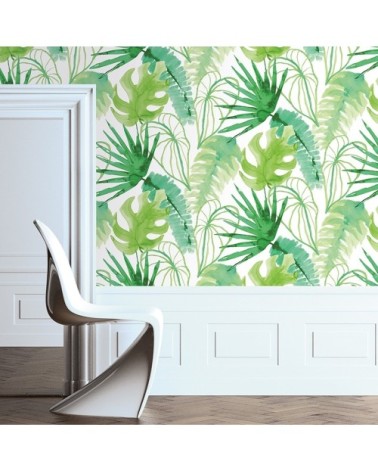 Papier peint intissé jungle fever grainé blanc vert 1005x52cm