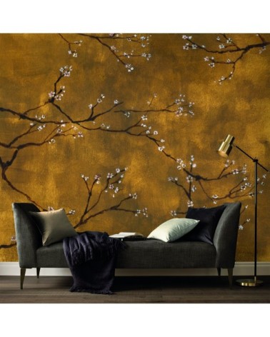 Papier peint panoramique intissé cerisiers Japonais or 300x280cm