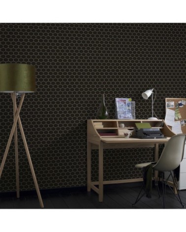 Papier peint intissé hexagone geo grainé noir 1005x52cm