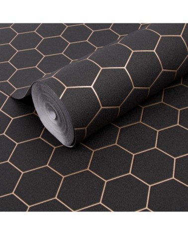 Papier peint intissé hexagone geo grainé noir 1005x52cm