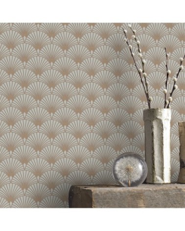 Papier peint intissé Gatsby art déco écailles beige or 1005x52cm