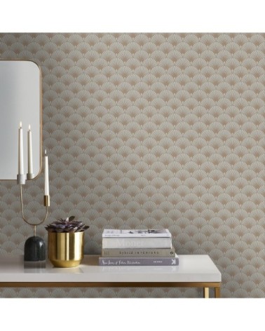 Papier peint intissé Gatsby art déco écailles beige or 1005x52cm