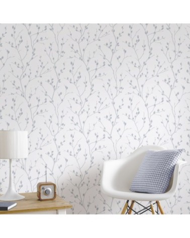 Papier peint intissé karma vinyle expansé blanc bleu 1005x52cm