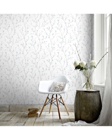 Papier peint intissé karma vinyle expansé blanc bleu 1005x52cm