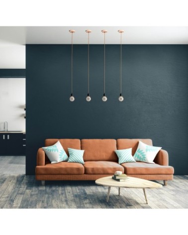 Suspension 1 fil électrique en tissu cuivre 2,5m douille noire