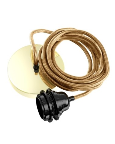 Suspension 1 fil électrique en tissu doré 2,5m douille noire