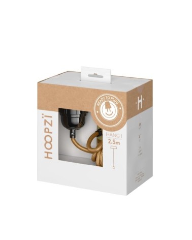 Suspension 1 fil électrique en tissu doré 2,5m douille noire