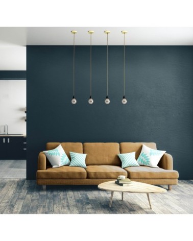 Suspension 1 fil électrique en tissu doré 2,5m douille noire