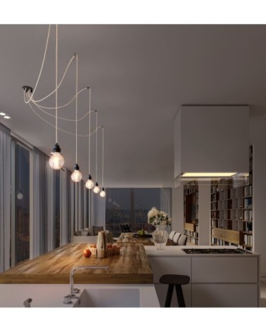 Suspension 5 fils électriques en tissu ficelle 3,5m douille noire