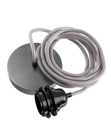 Suspension 1 fil électrique en tissu gris 2,5m douille noire