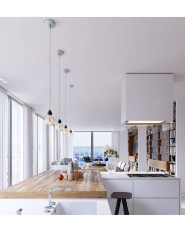 Suspension 1 fil électrique en tissu gris 2,5m douille noire