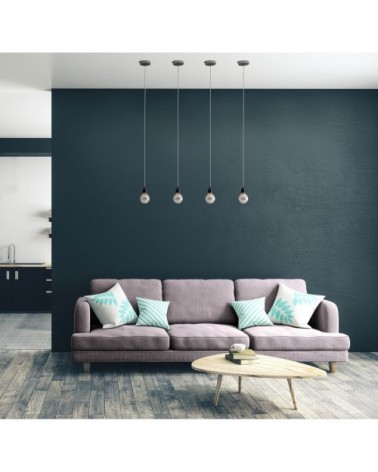 Suspension 1 fil électrique en tissu gris 2,5m douille noire