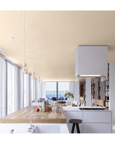 Suspension 5 fils électriques en tissu blanc 3,5m douille blanche