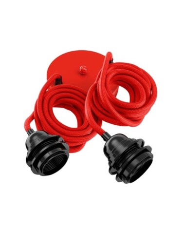 Suspension 2 fils électriques en tissu rouge 2,5m douille noire