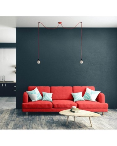 Suspension 2 fils électriques en tissu rouge 2,5m douille noire