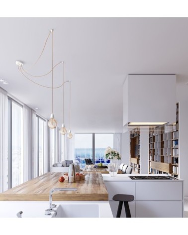 Suspensions plafonnier 3 fil naturel blanc