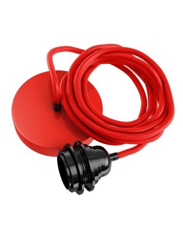 Suspension 1 fil électrique en tissu rouge 2,5m douille noire