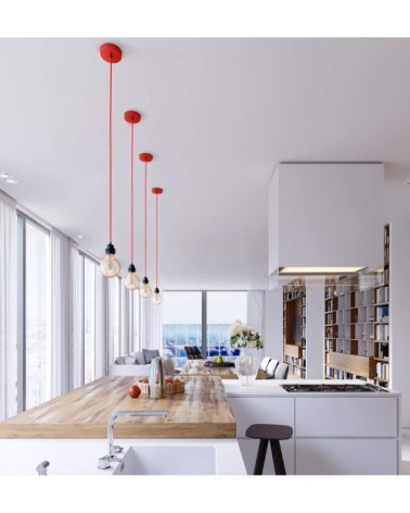 Suspension 1 fil électrique en tissu rouge 2,5m douille noire