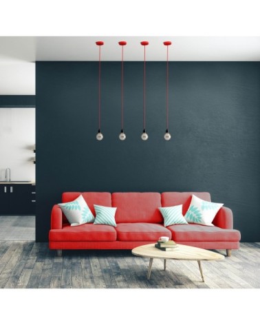 Suspension 1 fil électrique en tissu rouge 2,5m douille noire
