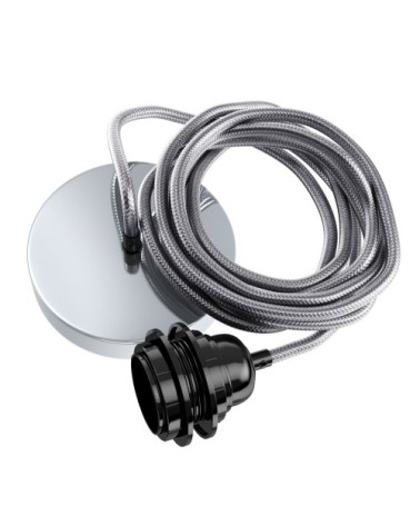 Suspension 1 fil électrique en tissu métal 2,5m douille noire