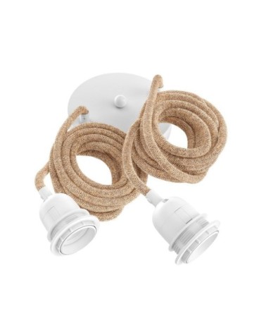 Suspension 2 fils électriques en tissu ficelle 2,5m douille blanche