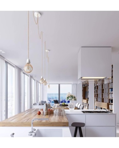 Suspension 2 fils électriques en tissu ficelle 2,5m douille blanche