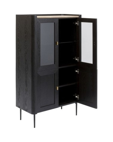 Vitrine 4 portes en peuplier et chêne brun