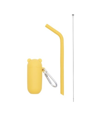 Paille en silicone avec étui  Jaune