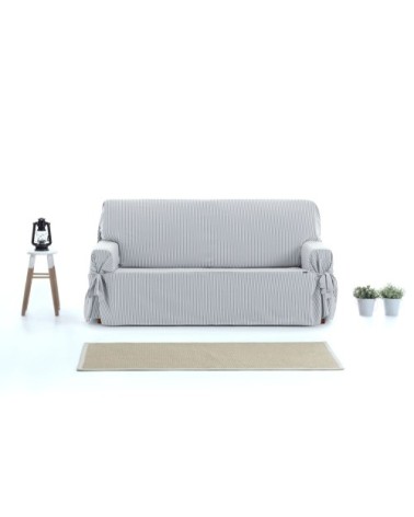 Housse de canapé 3 places avec des rubans gris clair 180 - 230 cm