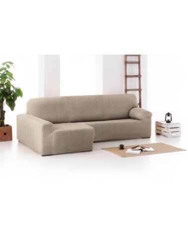Housse de canapé en L gauche extensible taupe 250 - 360 cm