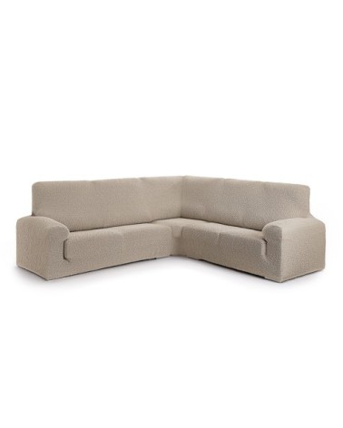 Housse de canapé en coin 3+1 places beige 450 cm
