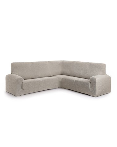 Housse de canapé en coin 3+1 places écru 450 cm