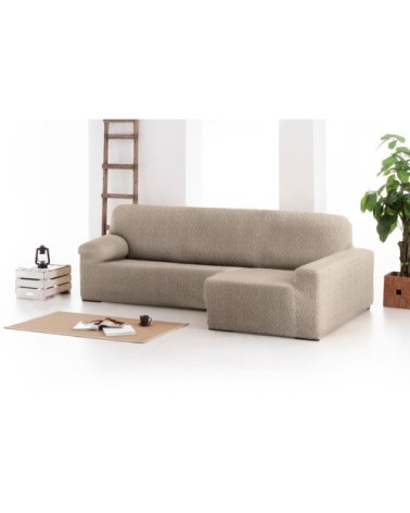 Housse de canapé en L droite extensible taupe 250 - 360 cm