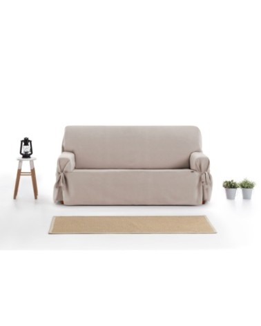 Housse de canapé 2 places avec des rubans taupe 140 - 180 cm